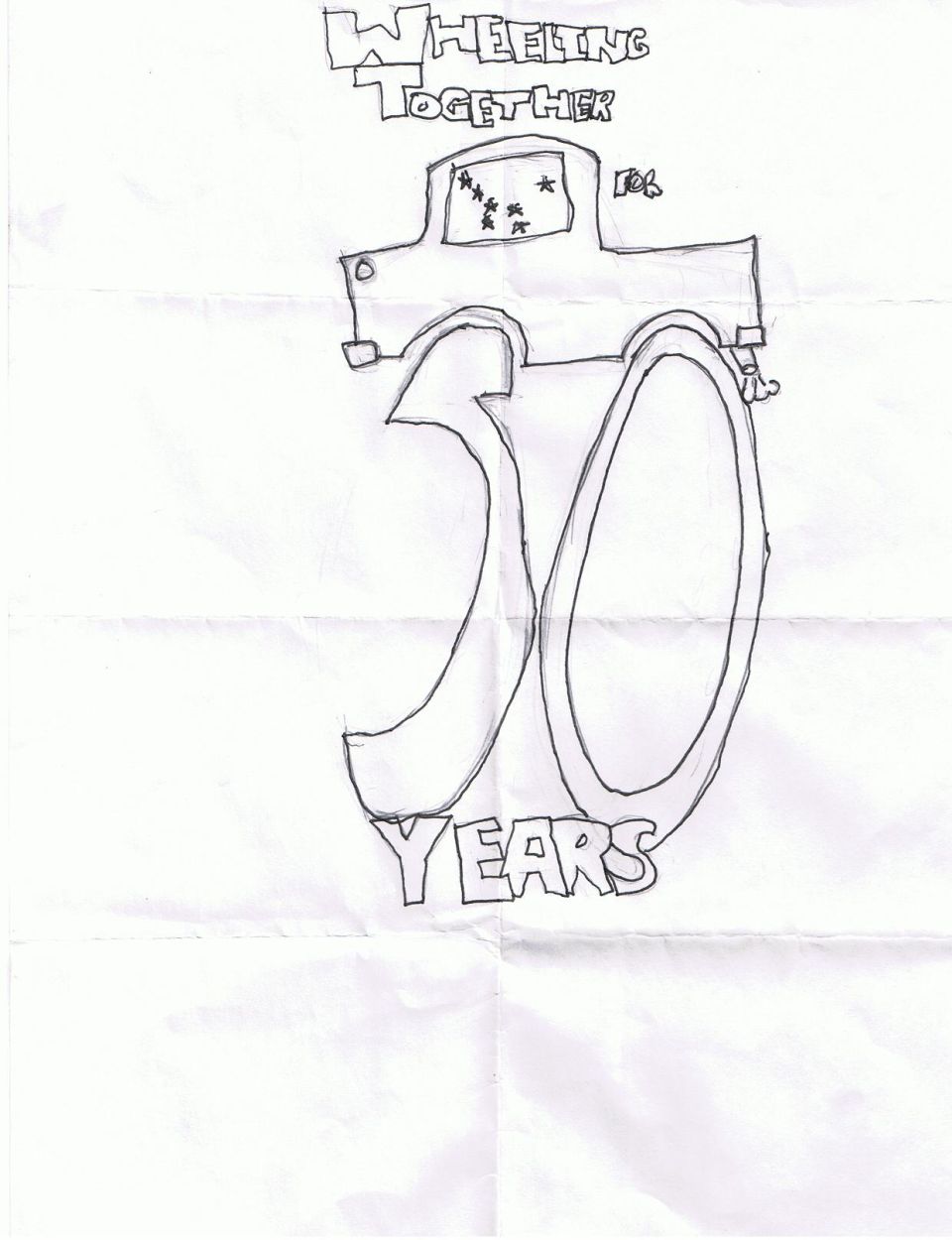 Illustration of a truck with text "WHEELING TOGETHER 30 YEARS" and large wheel outlines forming the number 30.