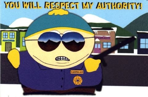 1992 Ford Bronco - Eric Cartman, dressed as a police officer, demands respect in this South Park image.