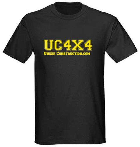 1989 Ford Bronco - This black t-shirt features yellow text that reads UC4X4 and UNDER CONSTRUCTION.COM.