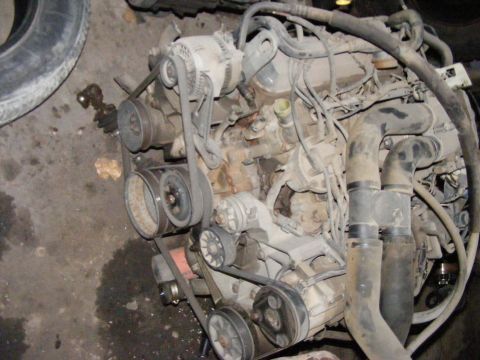 1979 Ford Bronco - This is a close-up view of a dirty engine, showing various belts and pulleys.