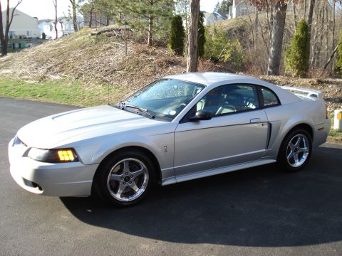 1998 Ford Taurus - Silver Ford Mustang coupe parked on asphalt driveway with trees and houses in the background.