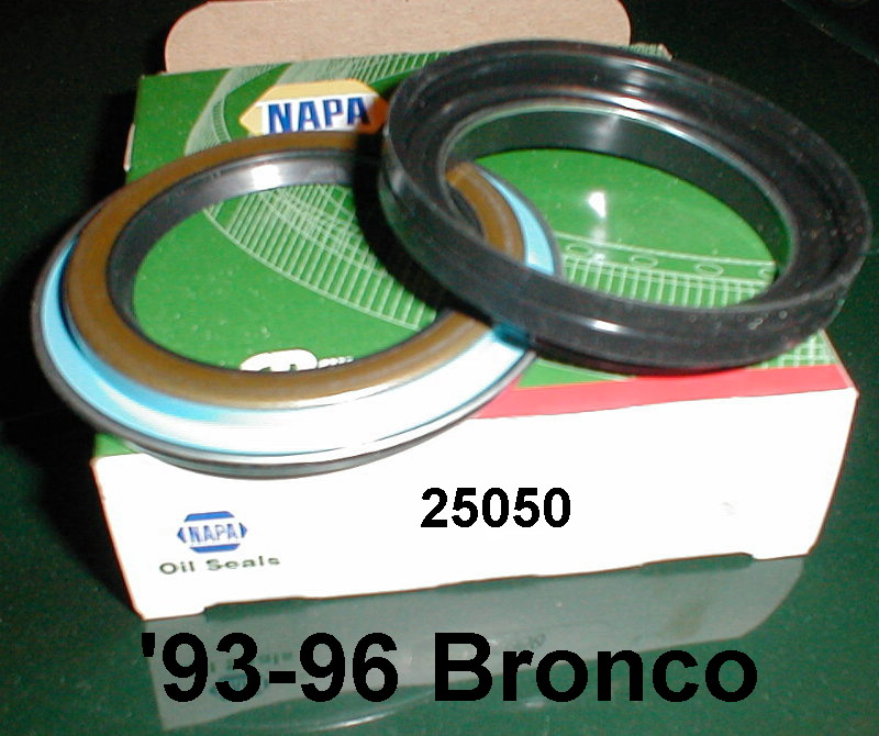 NAPA 25050 oil seal pair for a 1993-96 Bronco shown on the parts box
