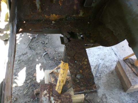 1967 Ford Mustang - Cut around frame rail and crossmember support and clean up after