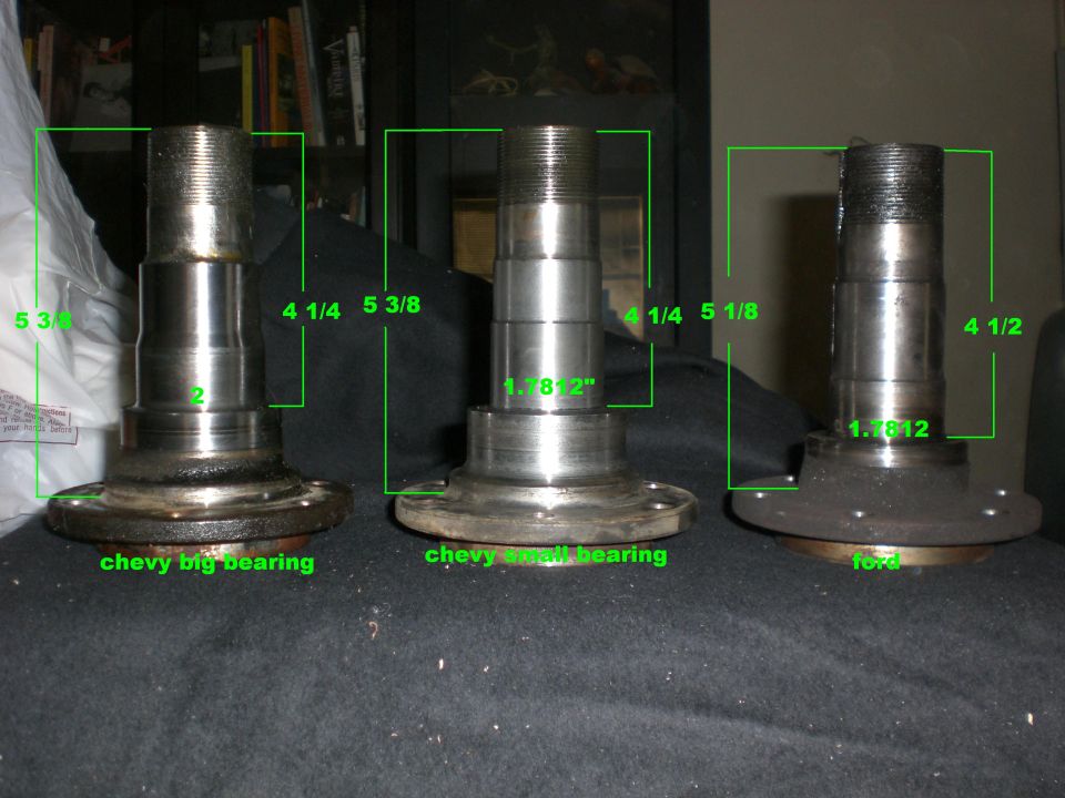When doing a disc conversion on a d30/44. The ford spindle is too short allowing the disc to rub the backing plate. The big bearing spindle wont work with a ford rotor/hub. The small bearing will work but leave very little thread on the end for the 2 lock huts. Idealy you want a conversion spindle. Which is either a big bearing turned down into a small bearing and turned in the shoulder for more thread or a small bearing turned down in the shoulder for more thread.