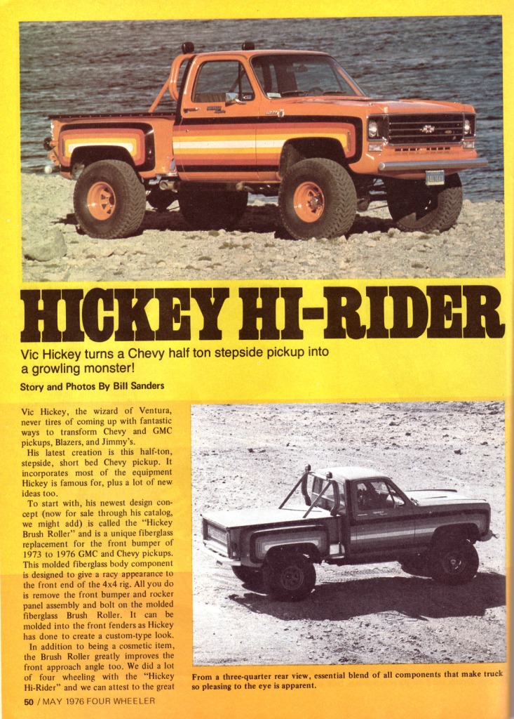 1977 Four Wheeler article on a Hickey prepped Chevy K-15 4x4 stepside...with M/T Baja King Tires - Page 1