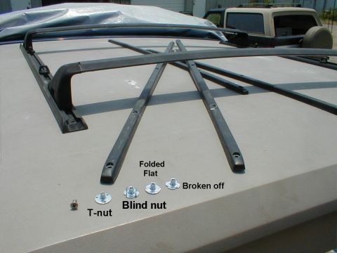 1983 Ford Bronco - The roof rack came from a '96 4-door Explorer, but was cut down one mounting screw. The runners are uncut. T-nuts are much more expensive t…