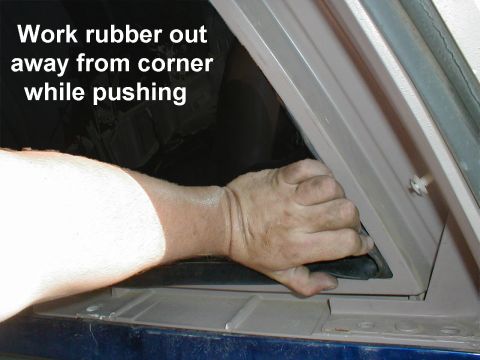1983 Ford Bronco - Work up & down the length of the glass so it doesn't shatter. Tucking the corner out will help maintain progress. Push as close as possible…