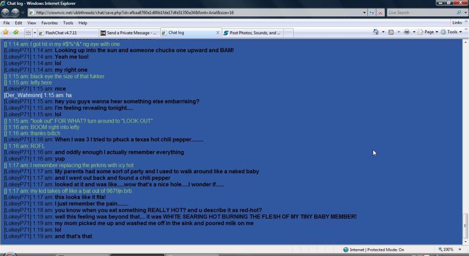 Screenshot of an online chat log conversation in a browser window