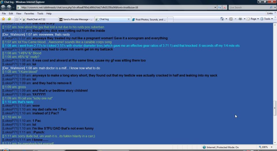 Screenshot of an online chat log conversation in a browser window