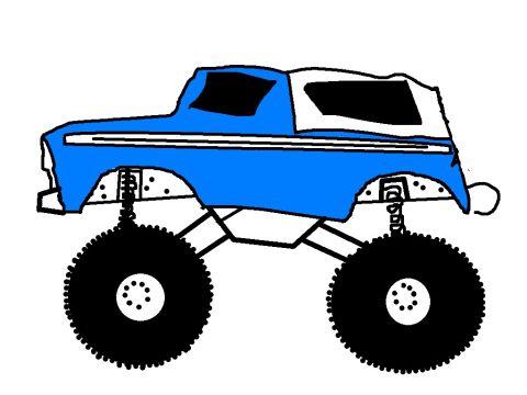 1979 Ford Bronco - This is a drawing of a blue monster truck with oversized tires and a lifted suspension.