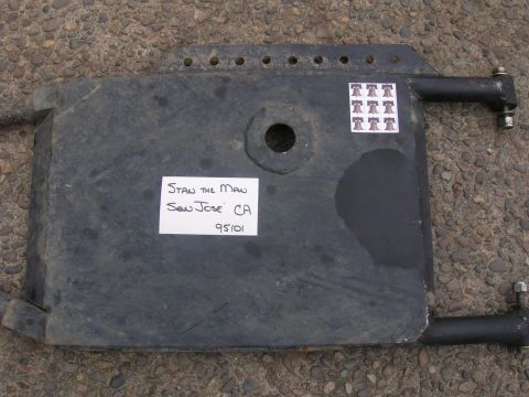 1996 Ford Bronco - A black metal part, possibly a trailer hitch component, is labeled with 'Stan the Man San Jose CA 95101' and decorated with nine Liberty Be…