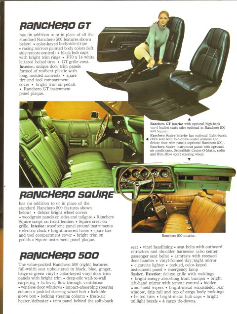 1973 Ford Ranchero - more of the brochure-interior info; and yes, hot chicks have been used to sell cars for a long time!