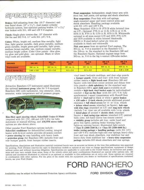 1973 Ford Ranchero - more brochure-specifications and options