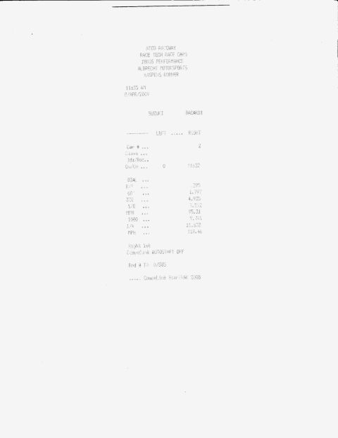 2006 Chevrolet Corvette - Document shows drag strip times for a vehicle, dated March 2009.
