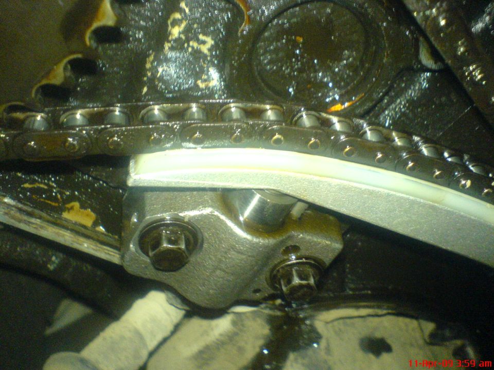 Timing chain and tensioner assembly in an engine