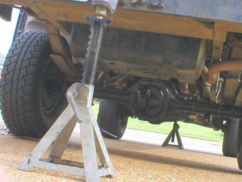 1983 Ford Bronco - I didn't want a bunch of jack stands in my way, so I only used 2 to lift the truck ~6". Since all 4 wheels are still on the ground, it…
