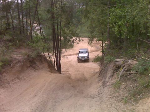 2008 Jeep Wrangler - A white Jeep Wrangler navigates a sandy path surrounded by trees.