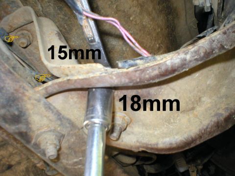 1983 Ford Bronco - The upper 2 bolts (yellow) only need to be loosened. There's not enough room to remove them anyway.