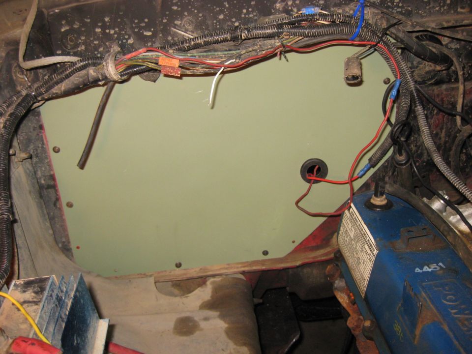 Engine bay with green panel, wiring, and blue 'POWER' engine cover with '4451' visible
