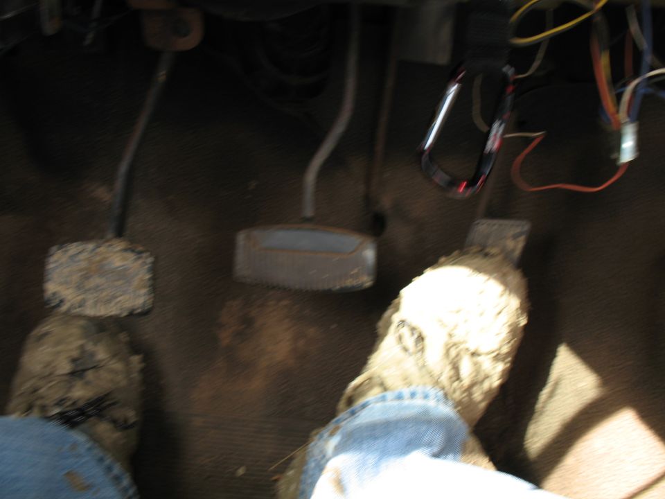 "look before you leap" ....off of the top of your rig into a damn sinkhole...those were my good shoes too...