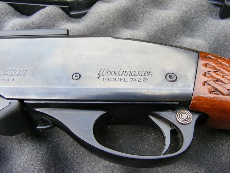 Close-up of Remington Woodmaster Model 742 rifle receiver and trigger.