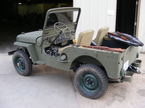 1979 Ford Bronco - A vintage olive green Jeep is parked outdoors on a concrete surface in front of a building. The vehicle has its doors removed and features…