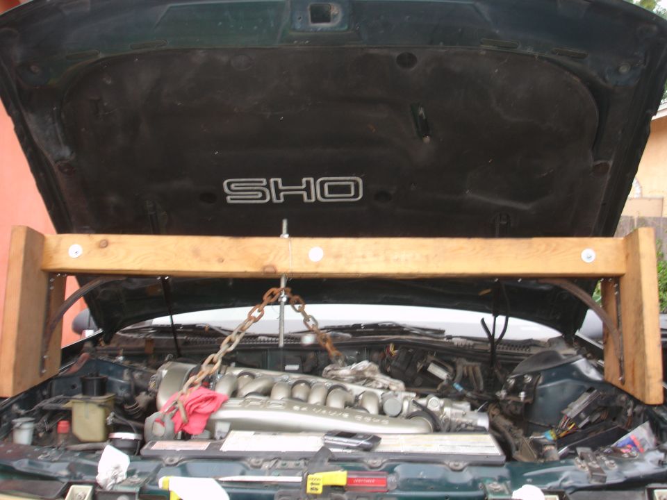 Photo of a Ford SHO engine bay with raised hood