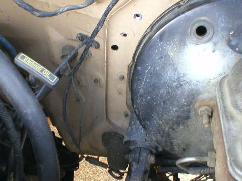 1983 Ford Bronco - Since the '82 body wasn't marked for the hydraulic master cylinder (like every later body), I had to locate it by holding the reinforcement…