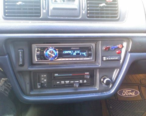 1993 Ford Crown Victoria - dash shot. nitrous arming switch (blue), fuel pump switch (red), nitrous purge (red push button)
