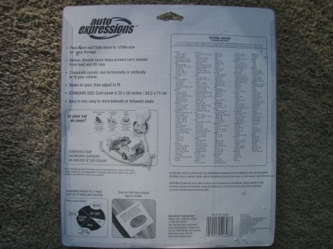 1994 Ford Bronco - This is a product package for Auto Expressions sunshades. The packaging includes product features, a sizing guide, and information on how s…