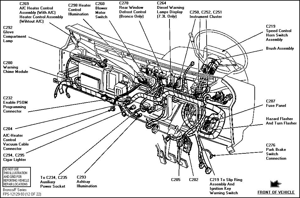Ford Bronco series dashboard wiring and connector location diagram