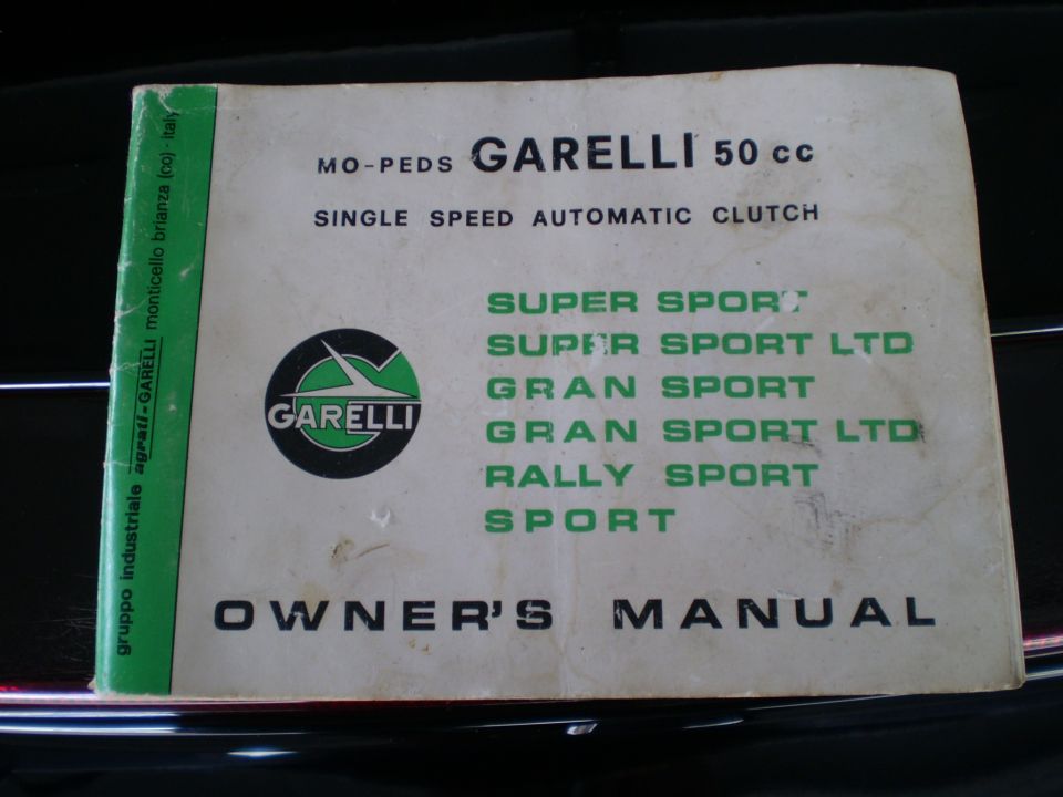 Garelli 50cc moped owner's manual cover listing Super Sport and Rally Sport models