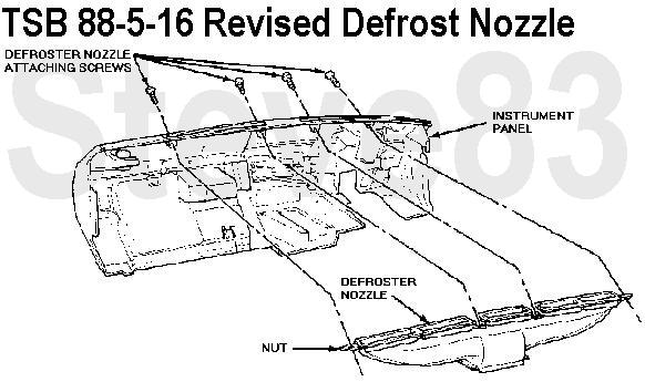 TSB 88-05-16 Revised Defrost Nozzle
Publication Date: MARCH 2, 1988

LIGHT TRUCK:  1987-88 F-SERIES, BRONCO

ISSUE: Uneven defroster air flow to the driver's side of the windshield may be caused by an imbalance in the air distribution from the defroster nozzle. The imbalance may allow the passenger side of the windshield to clear faster than the driver's side of the windshield.

ACTION: To correct this, install a new design defroster nozzle which directs more of the air flow toward the driver's side of the windshield. Refer to the following service procedure for removal and installation information.

SERVICE PROCEDURE
1. Loosen the instrument panel and pull it back far enough to gain access to the defroster nozzle screws.
2. Remove the four (4) screws attaching the defroster nozzle to the underside of the instrument panel.
3. Remove the radio antenna cable clips from the rear side of the defroster nozzle.
4. Pull defroster nozzle rearward, making sure to clear the mounting tabs.
5. Lift defroster nozzle out from behind the instrument panel.
6. Obtain the new design defroster nozzle (E8TZ-18490-A).
7. Position the new defroster nozzle over the plenum defroster air outlet and against the underside of the instrument panel.
8. Route the heater control cables to the rear of the defroster nozzle.
9. Install the four (4) screws that attach the defroster nozzle to the underside of the instrument panel.
10. Install the radio antenna cable clips.
11. Reposition and tighten the instrument panel.

PART NUMBER  PART NAME
E8TZ-18490-A  Defroster Nozzle

OTHER APPLICABLE ARTICLES: NONE
WARRANTY STATUS: Eligible Under Basic Warranty Coverage

OPERATION  DESCRIPTION  TIME
880516A     1.4 Hrs.

For other TSBs, check [url=http://www.revbase.com/BBBMotor/]here[/url].