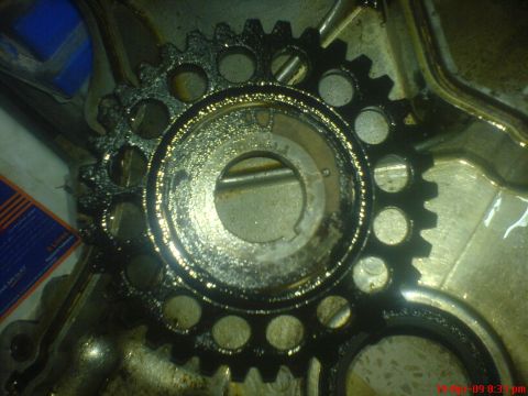 1992 Ford Crown Victoria - Engine timing gear with visible wear and oil residue.