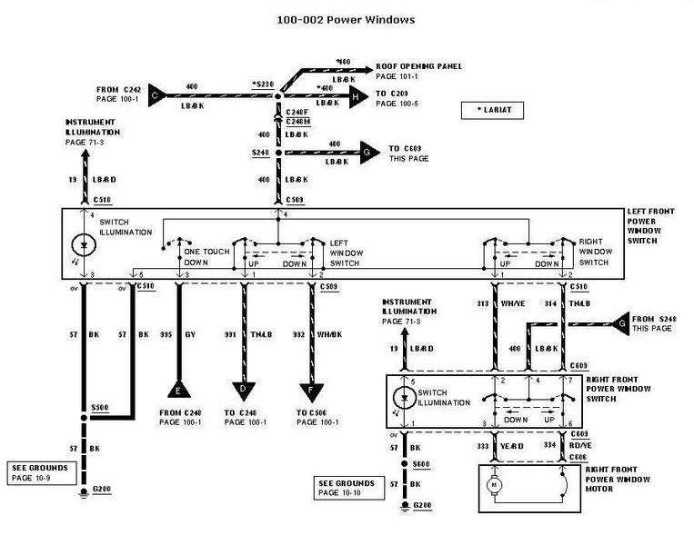 Lariat power windows wiring diagram 100-002 with window switches and motors