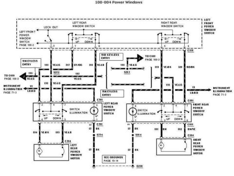 2007 Ford Mustang - Automotive wiring diagram for power windows showing left and right rear window switches, motors and color-coded circuits.
