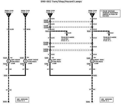 2007 Ford Mustang - Automotive wiring diagram for turn, stop and hazard lamps showing front park/turn and stop/turn lamps with trailer/camper adapters and colo…