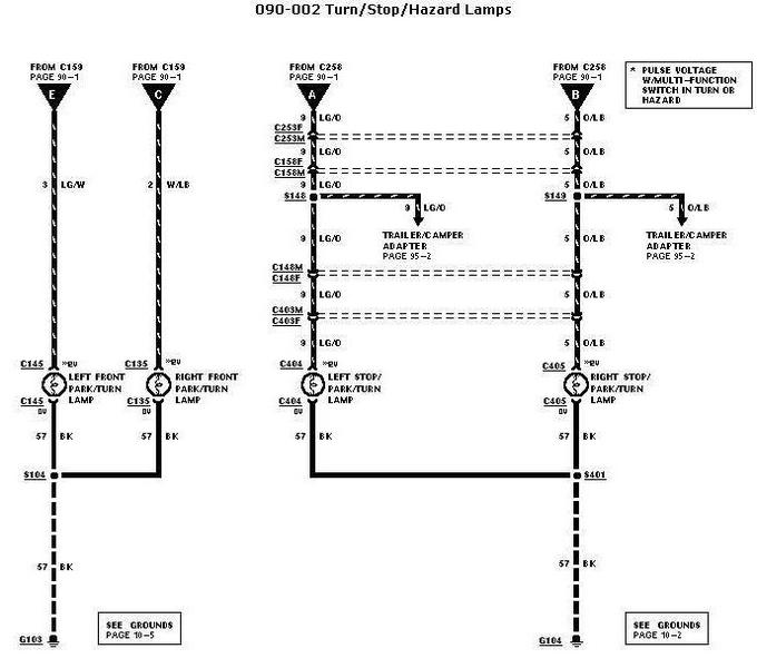 Turn/stop/hazard lamps wiring diagram 090-002 with front park/turn and stop/turn lamps