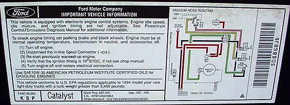 Ford Motor Company important vehicle emissions information label, 1994 model year