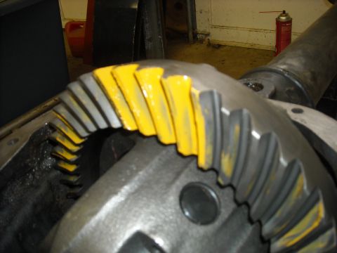 1979 Ford F-150 - The differential gears show yellow markings on their teeth, indicating recent work or setup.
