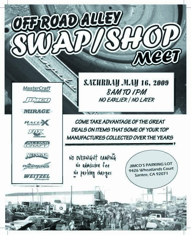 Off Road Alley Swap/Shop Meet flyer for May 16, 2009 at Jimco's parking lot in Santee, CA