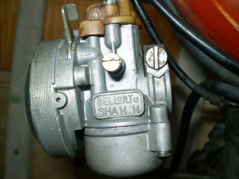 1981 Garelli Rally Sport - A close-up view of a Dell'Orto SHA 14.14 carburetor, a common component in many small engine vehicles.