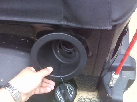 2008 Jeep Wrangler - Close-up of the fuel filler door on a 2007 Jeep Wrangler, showing the installation area.