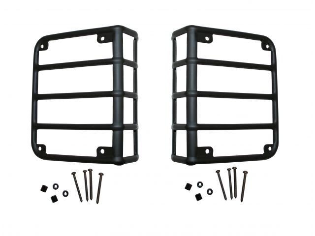 Pair of black metal tail light guards with mounting hardware