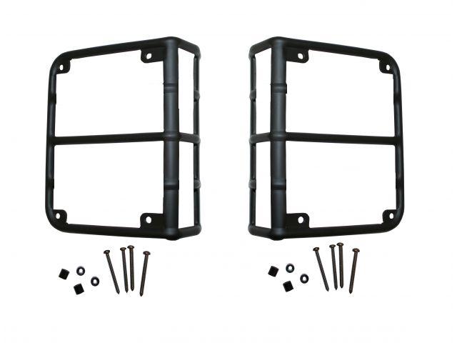 Pair of black metal tail lamp guards and mounting hardware
