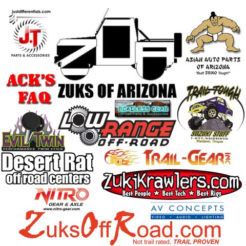 1987 Suzuki Samurai - This image is a collage of various logos and branding for off-road vehicle parts and accessories companies.