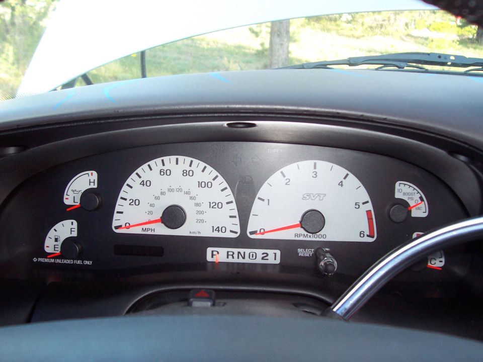1998 Ford F-150 SVT dashboard gauges with tachometer and speedometer