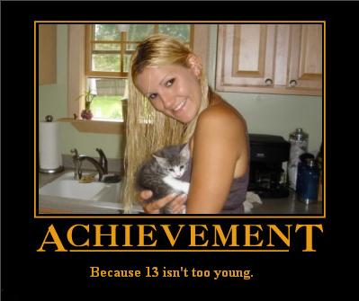 1990 Ford Bronco - A humorous meme a woman holding a kitten, with the caption 'ACHIEVEMENT' and 'Because 13 isn't too young'.