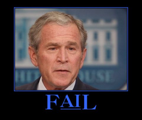 1990 Ford Bronco - A meme George W. Bush with the text 'FAIL' and 'SUPERMOTORS.NET'.
