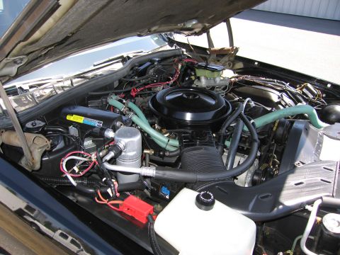1991 Ford LTD Crown Victoria - A view of the engine compartment, showing the air cleaner, hoses, and other mechanical parts.